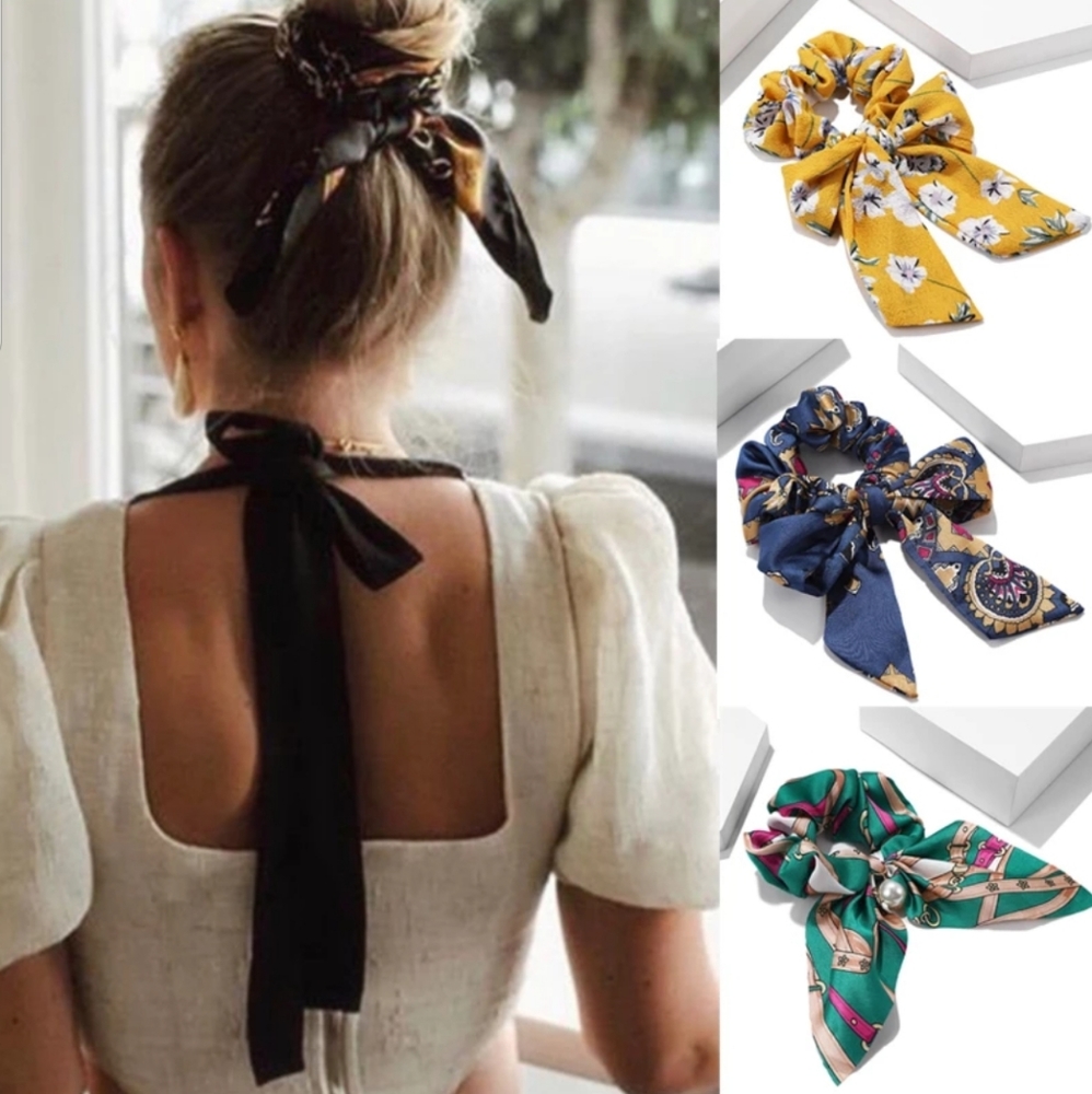 2 in 1 Scrunchie Bow Ribbon Scarf Hairbow